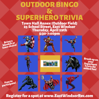 outdoor bingo and superhero trivia
